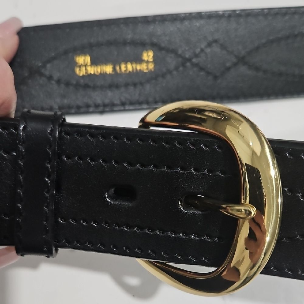 Black Leather Belt with Gold Buckle